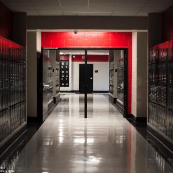 An empty school hallway