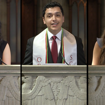 Class Day speakers pictured from left to right: Justine Shih, Rodrigo Estrada, Emily Robb