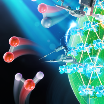 Artist illustration of molecules zooming around on surface of leaf