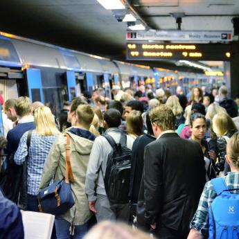 Crowd at a train station 
