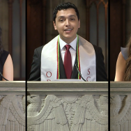 Class Day speakers pictured from left to right: Justine Shih, Rodrigo Estrada, Emily Robb