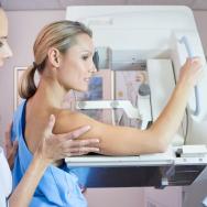Woman getting mammogram 