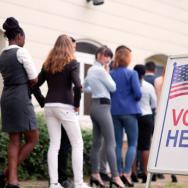 People lined up to vote 